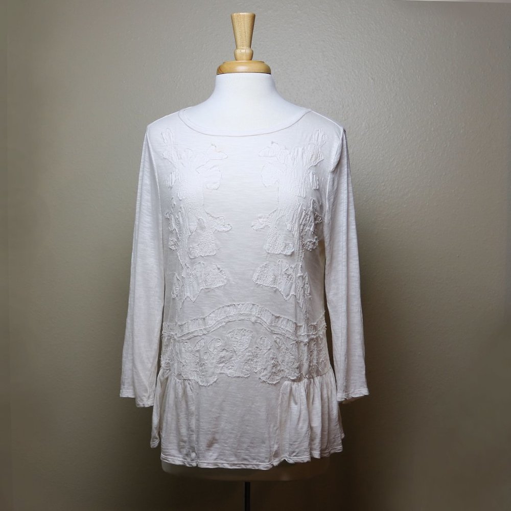 Loft Lace Embroidered Ruffle Hem Top